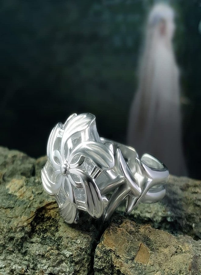 bahamut Elven Queen Galadriel Nenya 925 Sterling Silver Flower Wedding Band Ring for Women Adjustable Open Rings (light silver, Adjustable) - Image 2